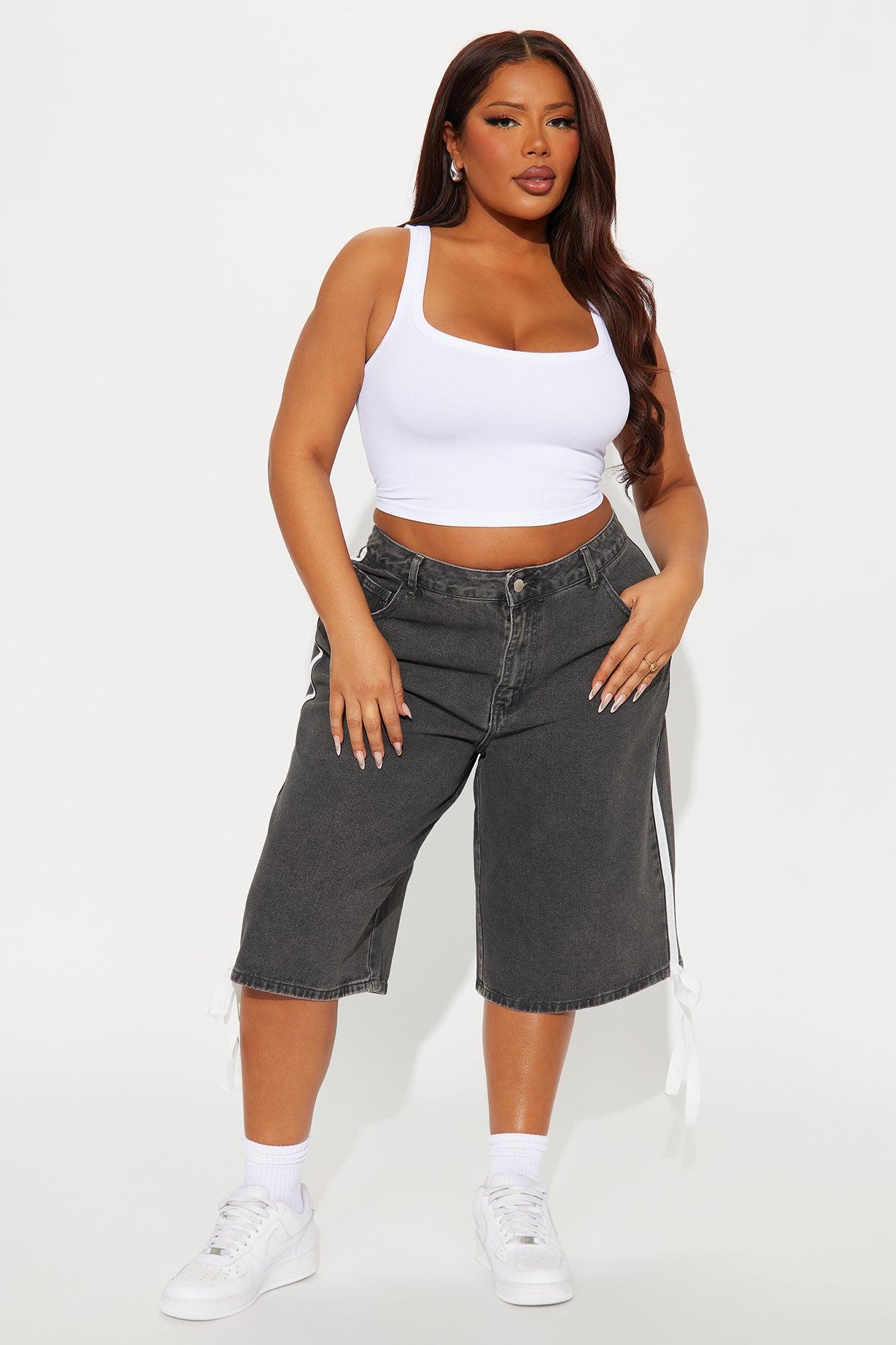 Kimi Non Stretch Stripe Denim Jorts - Black Wash Product Image