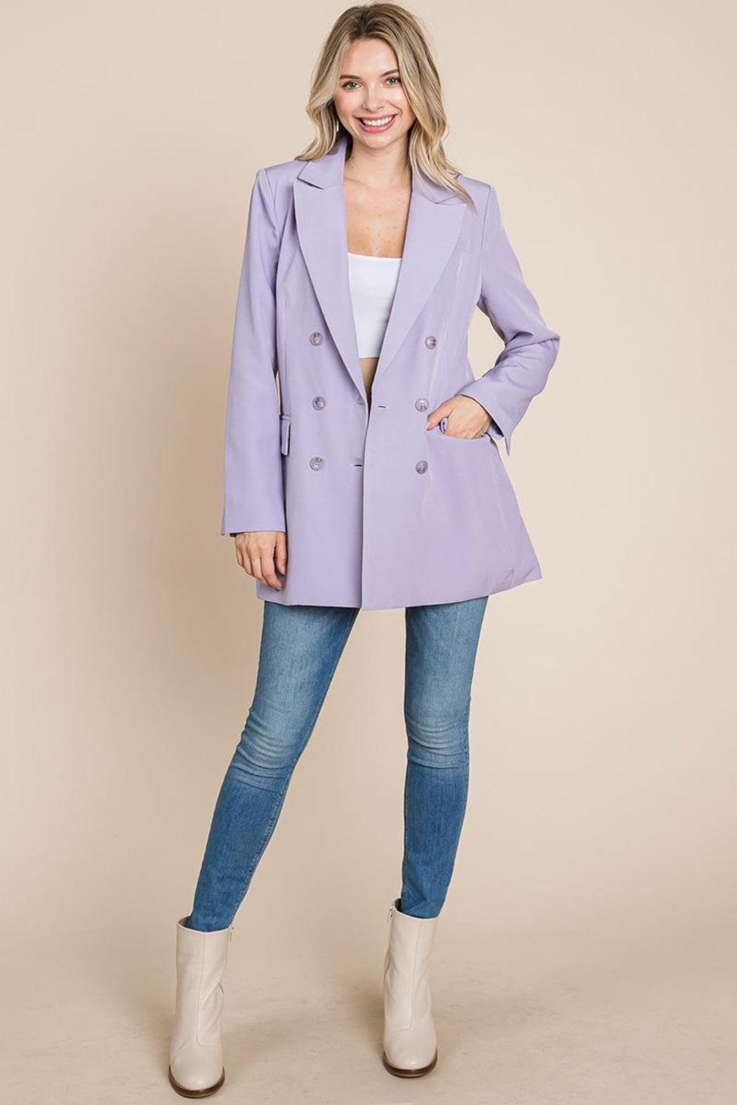 Collar Long Double Breasted Blazer Jacket Product Image