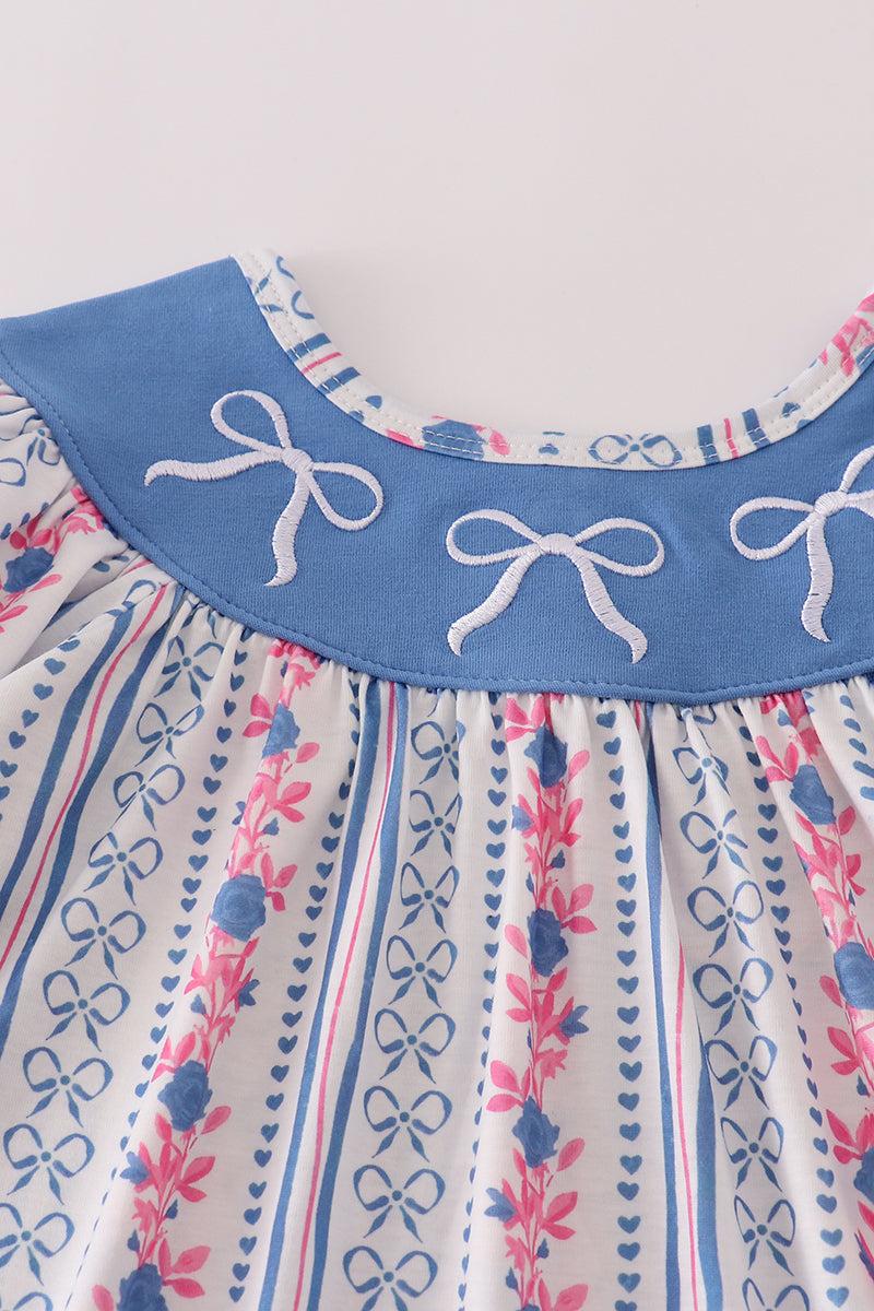 Blue bow embroidery dress Product Image