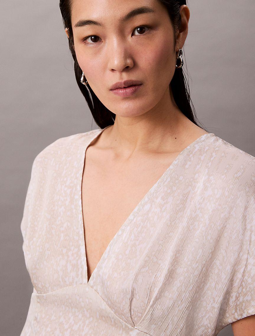 Printed Satin V-Neck Blouse Product Image