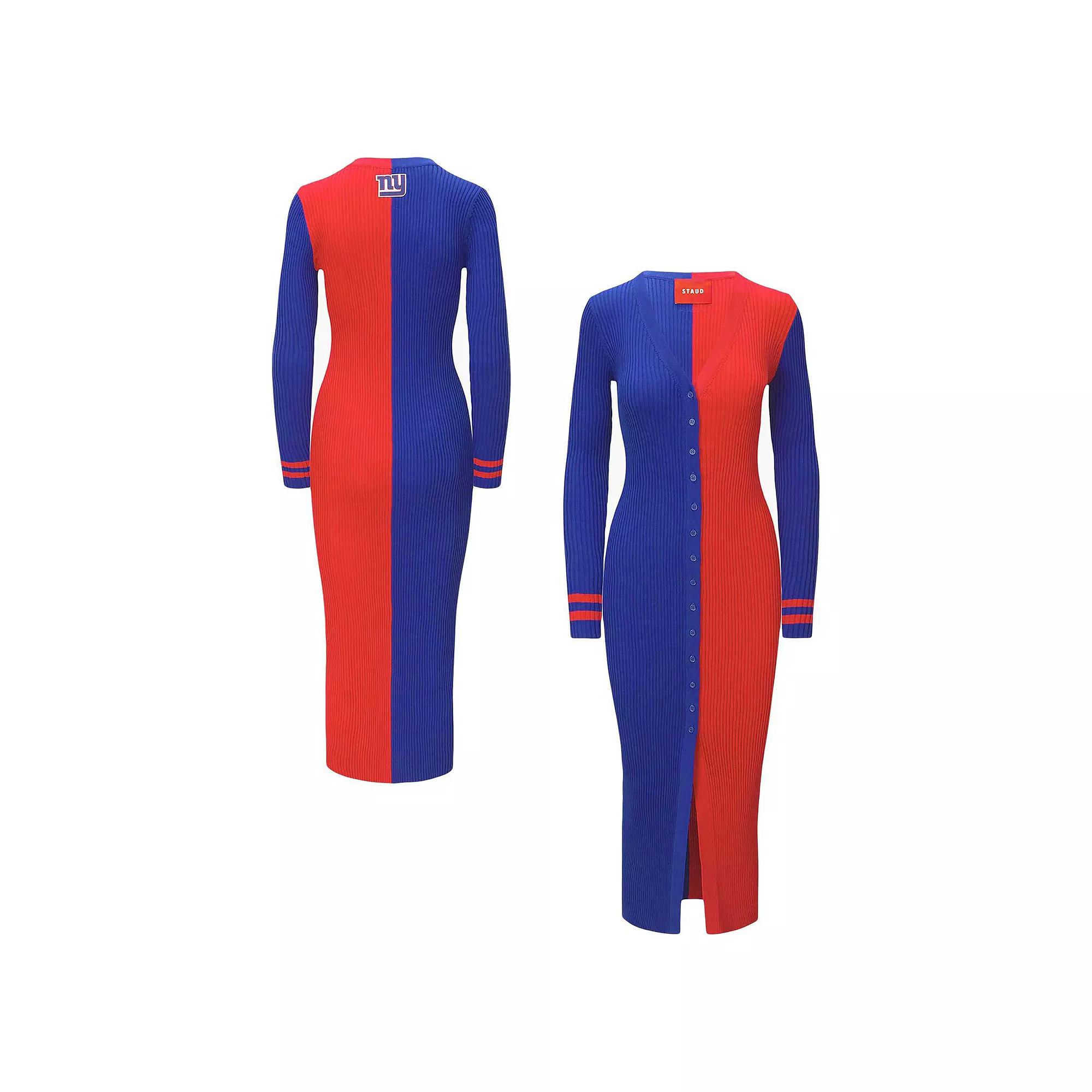 Women's STAUD Royal/Red New York Giants Shoko Knit Button-Up Sweater Dress, Size: XL, Blue Product Image