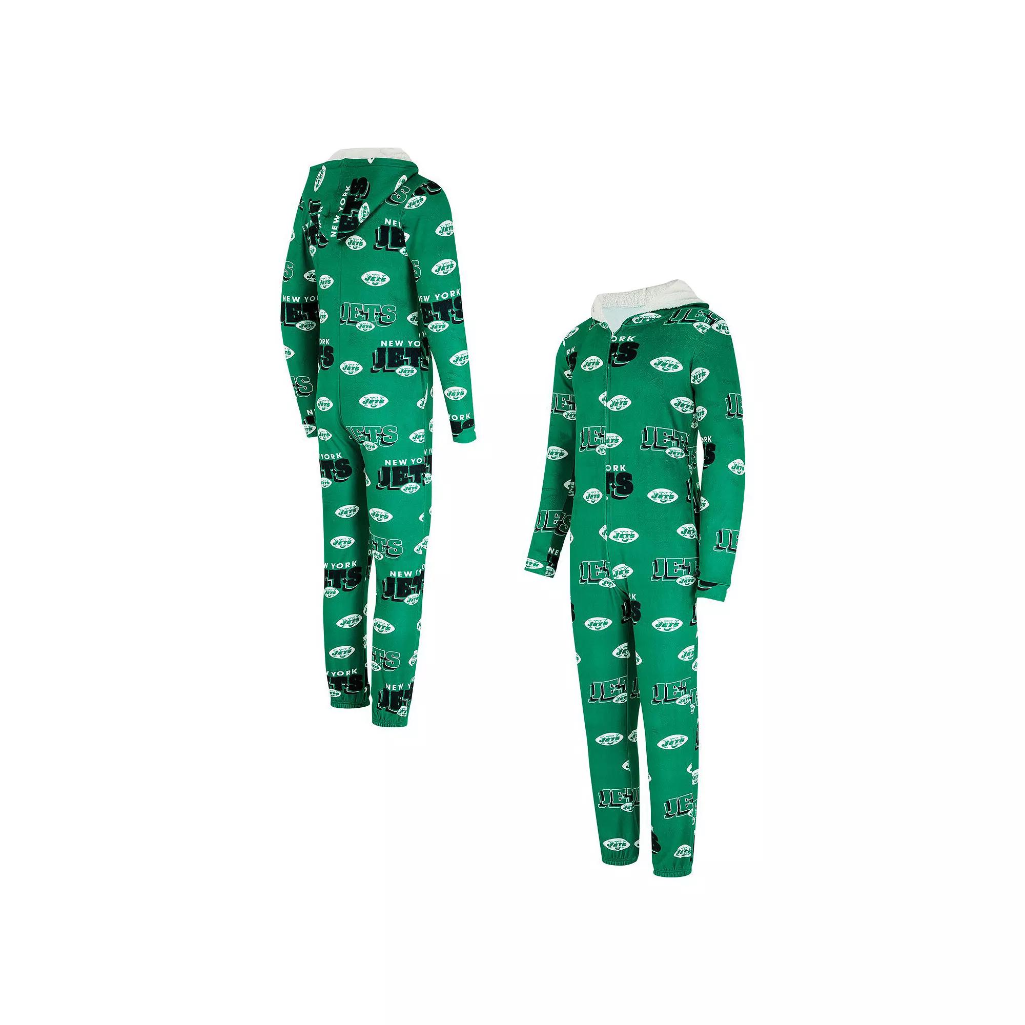 Women's Concepts Sport Kelly Green New York Jets Throwback Roadway Allover Print Microfleece Full-Zip Union Suit,  Product Image