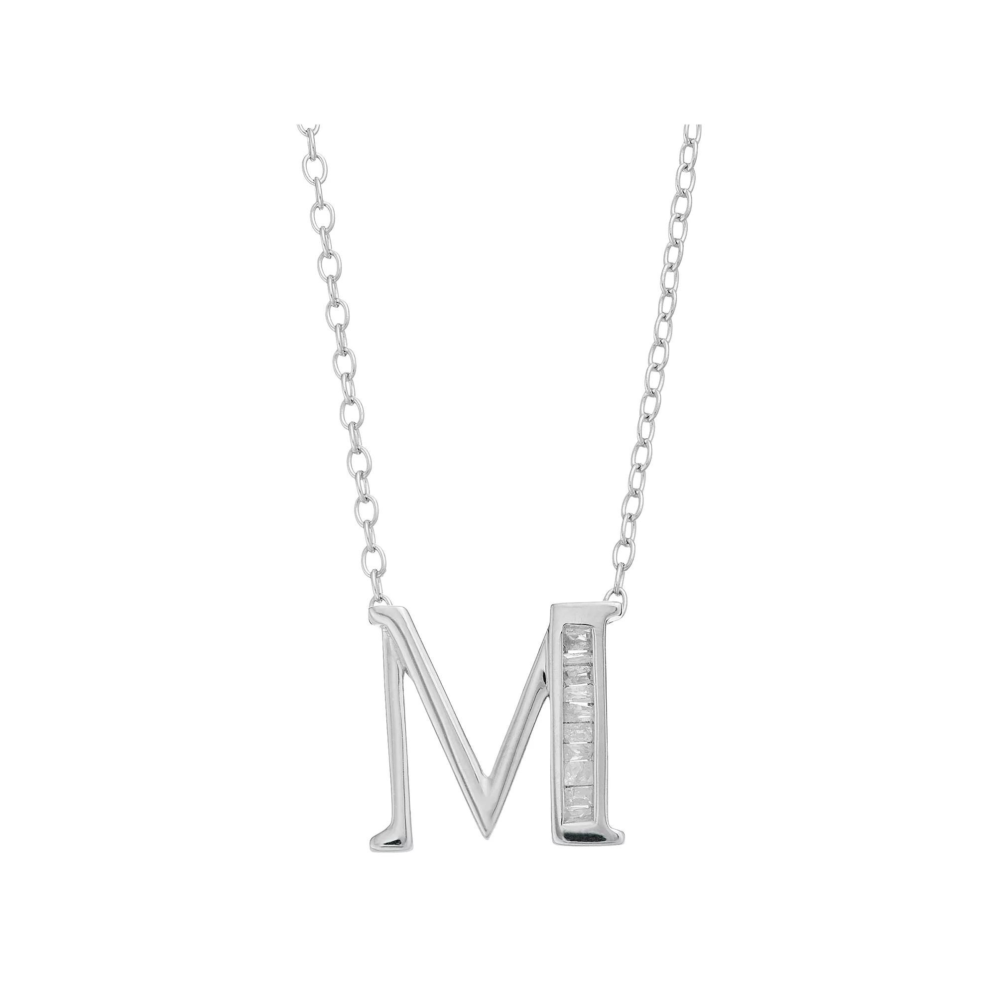 Sterling Silver Baguette Diamond Initial Pendant Necklace, Women's,  Product Image