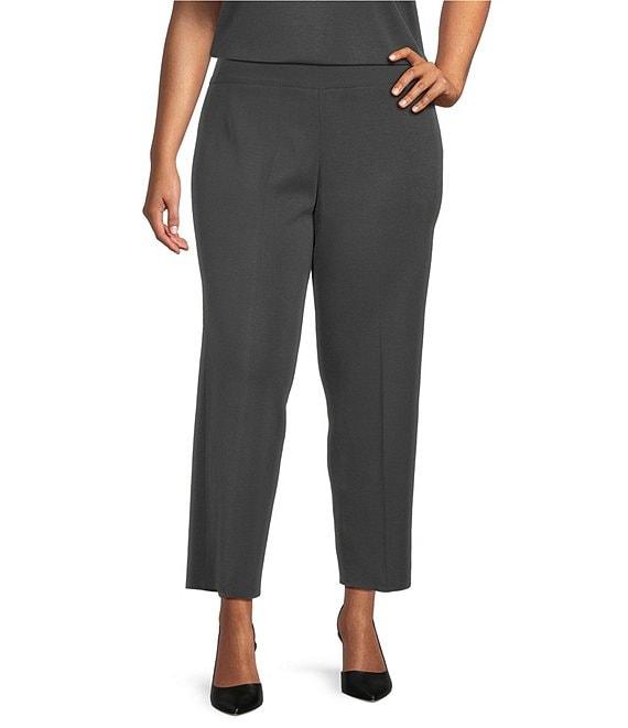 Ming Wang Plus Woven Slim Straight Leg Elastic Waist Cropped Pull-On Pants Product Image