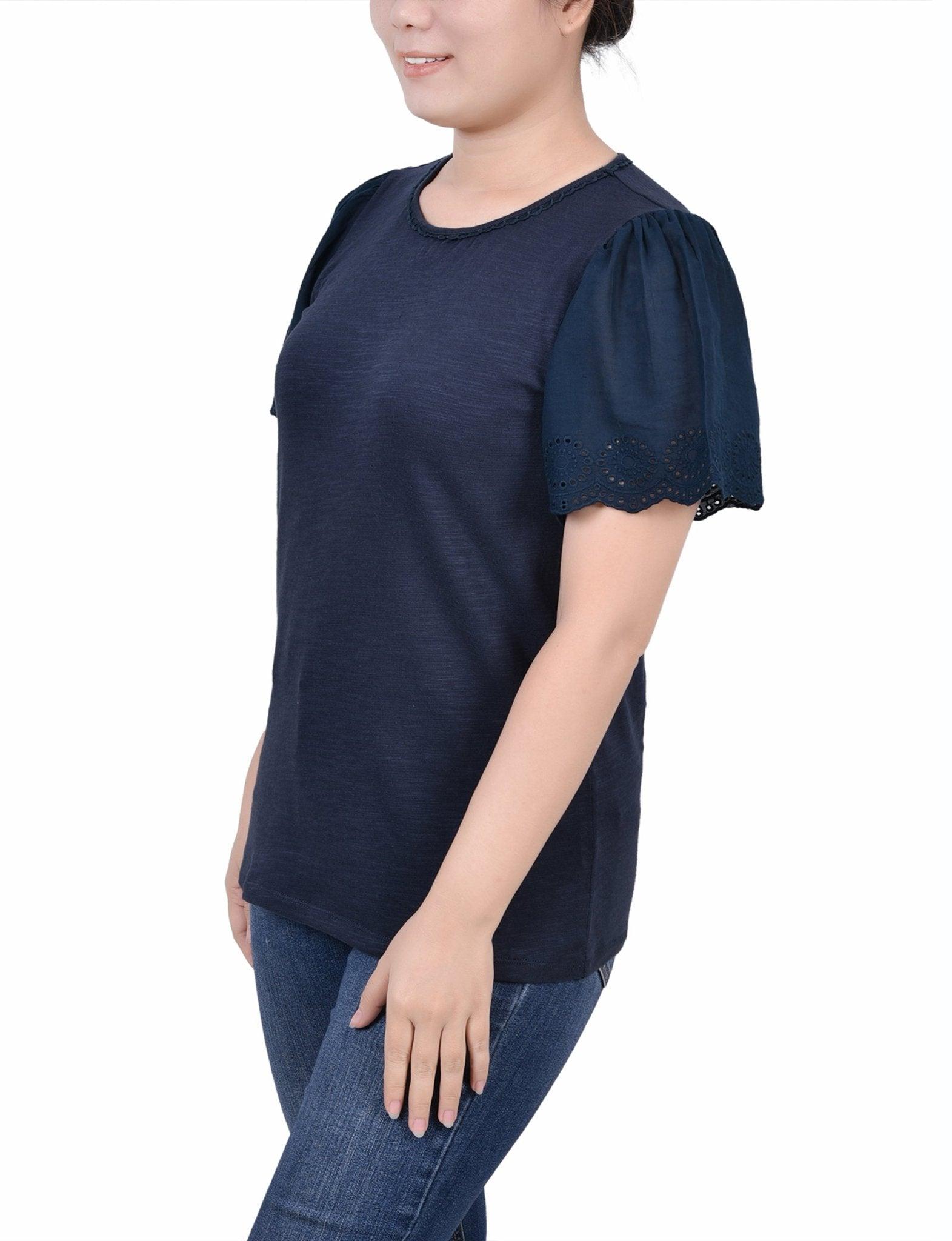 Midnight Navy Short Flutter Eyelet Sleeve Pullover Product Image