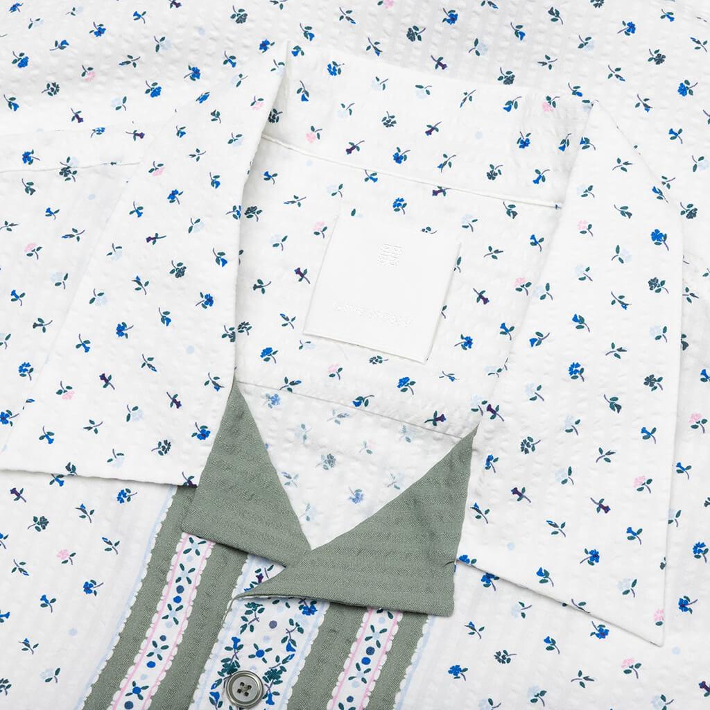 Floral Print Boxy Fit Shirt in Cotton Seersucker - Cream/Green Male Product Image