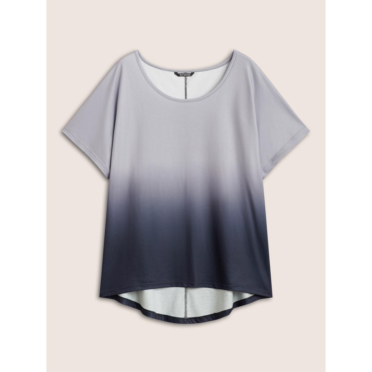 Plus Size Ombre Round Neck Batwing Sleeve T-shirt Gray Women Casual U-neck Everyday T-shirts BloomChic 10/M Product Image