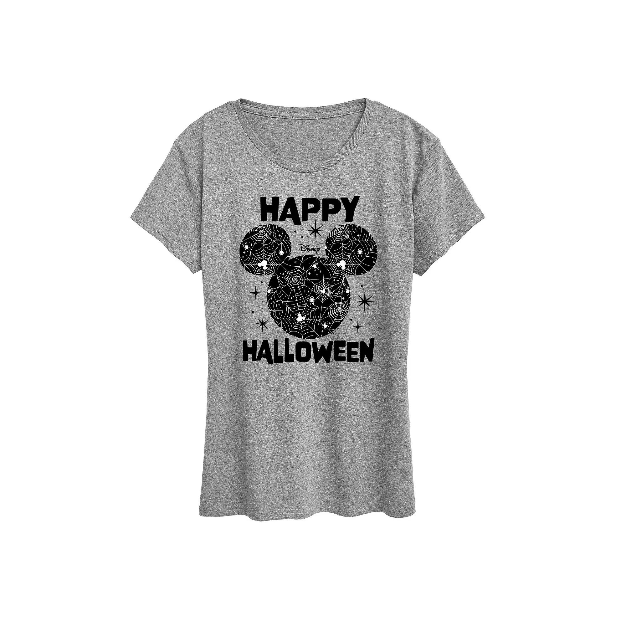 Disney's Mickey Mouse Women's Happy Halloween Spider Web Graphic Tee,  Product Image