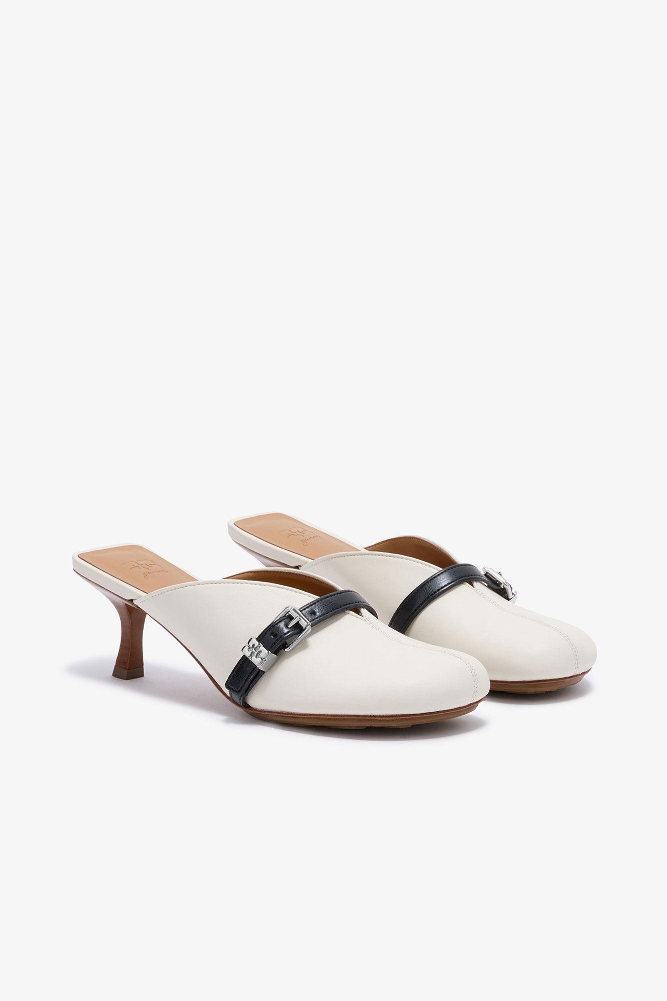 Sue Heeled Mules in white Product Image