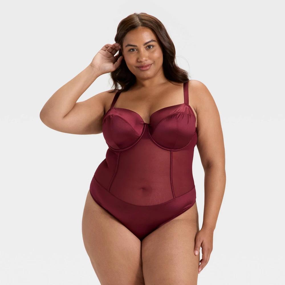 Women's Lace Unlined Lingerie Bodysuit - Auden™ Berry Red XL Product Image