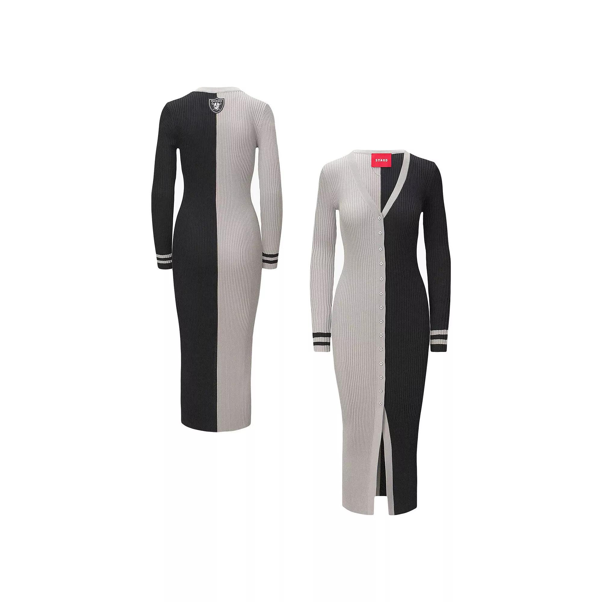 Women's Silver/Black Las Vegas Raiders Shoko Knit Button-Up Sweater Dress, Size: Small, Lvr Silver Product Image