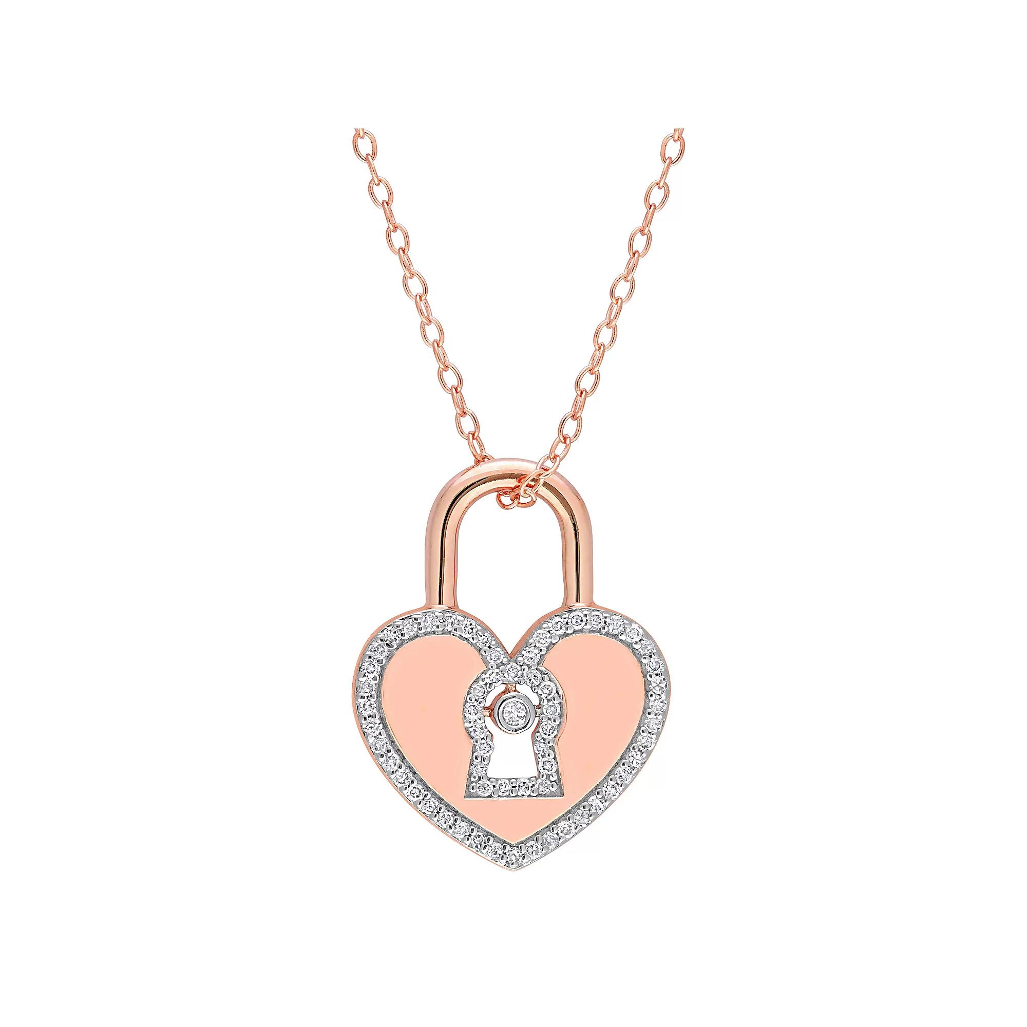 Stella Grace 18k Gold Over Sterling Silver 1/5 Carat T.W. Diamond Heart Locked Pendant Necklace, Women's,  Product Image