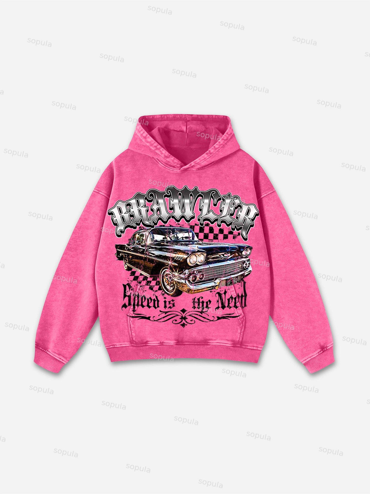 Racing Brawler Print Washed Hoodie Product Image