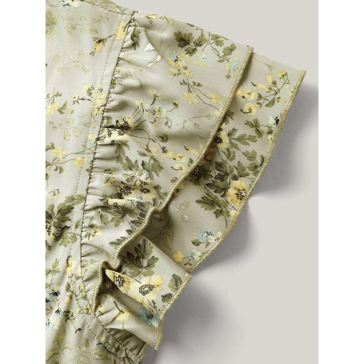 Plus Size Breezy Floral Print Flutter Sleeve Maxi Dress Sage Women V-neck Short sleeve Curvy BloomChic 30/6X Product Image