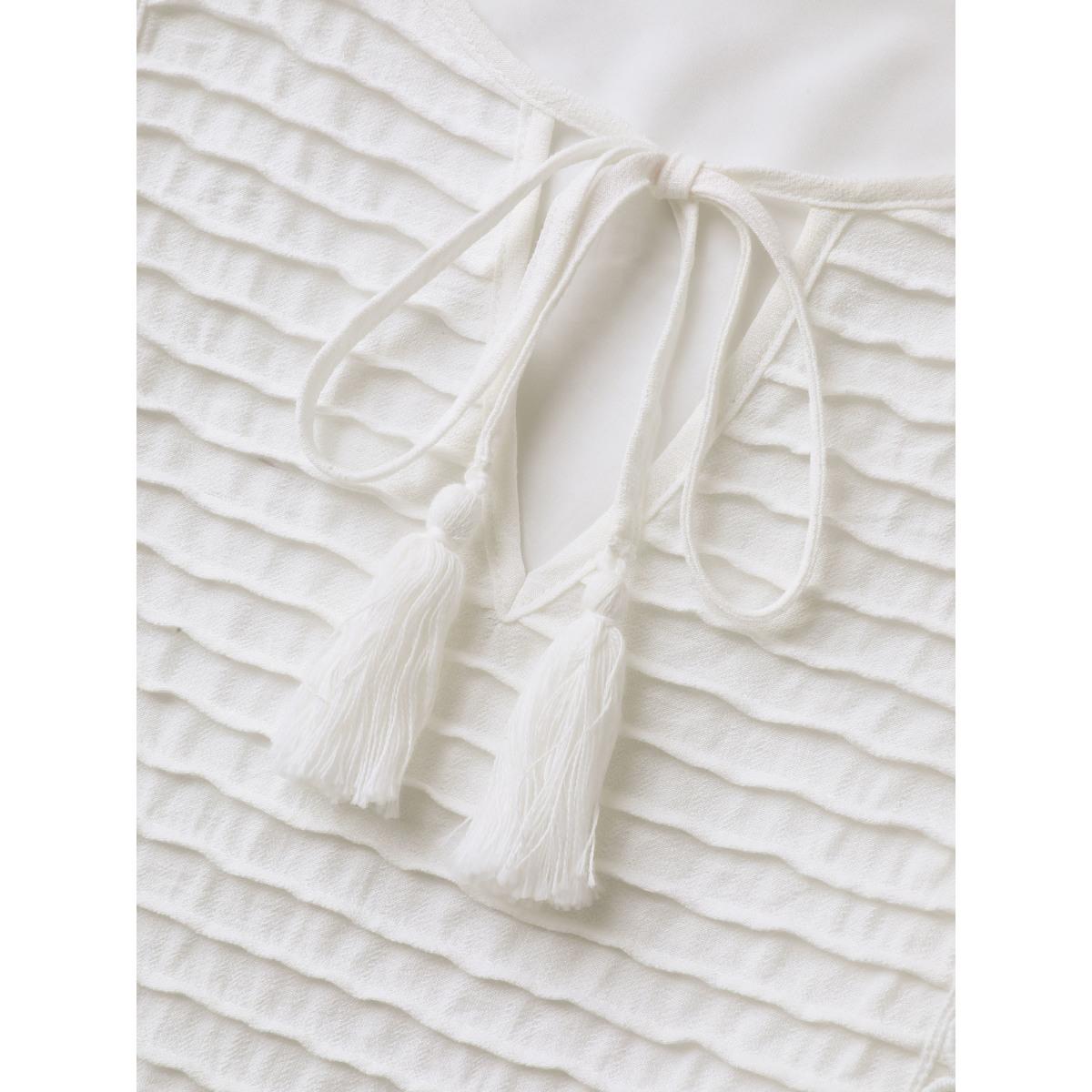 Plus Size Lace Embroidered Sleeve Plain Midi Dress Originalwhite Women V-neck Cap Sleeve Curvy BloomChic 18-20/2X Product Image