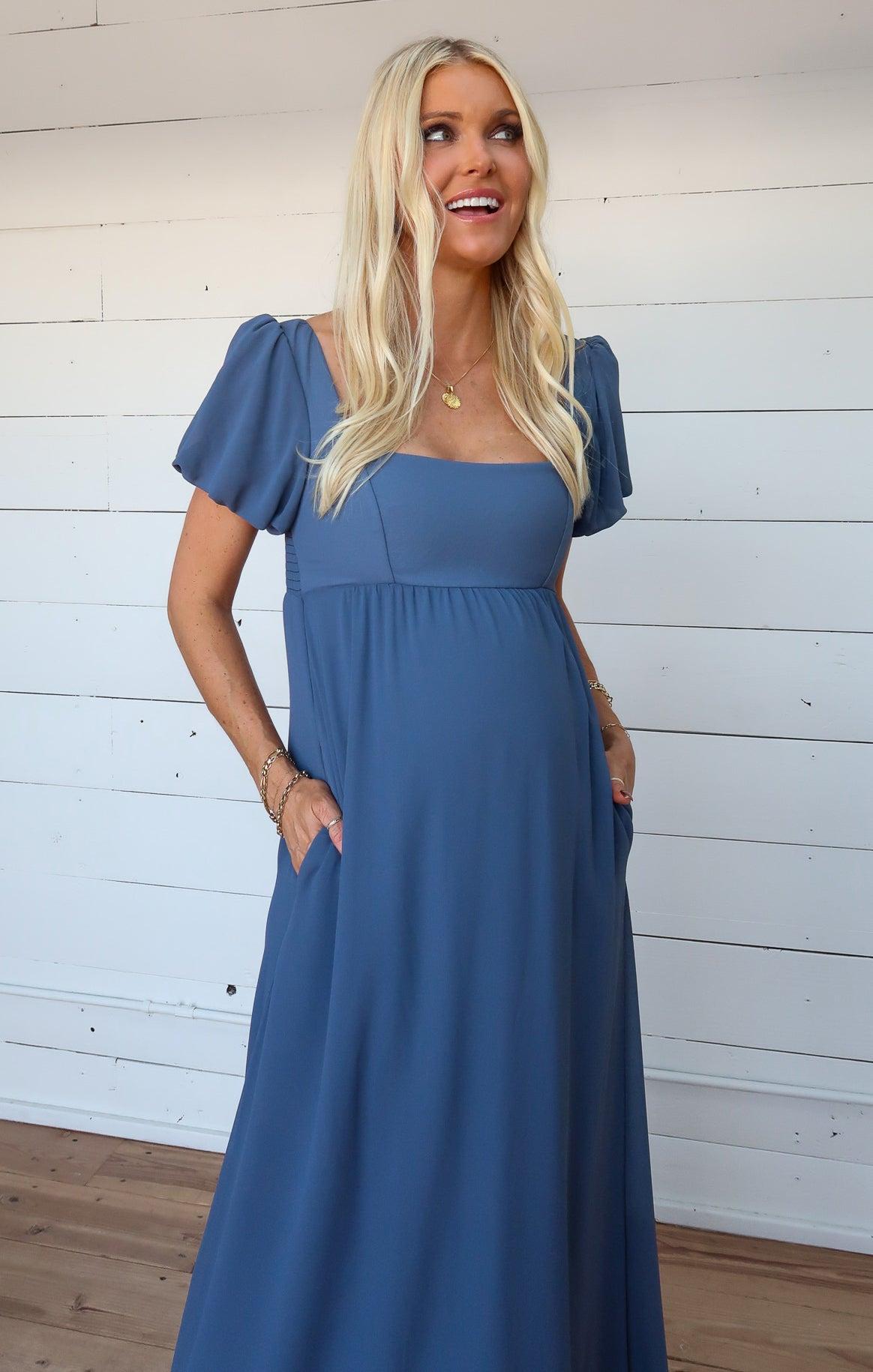 Nora Maxi Dress ~ Slate Blue Chiffon Product Image