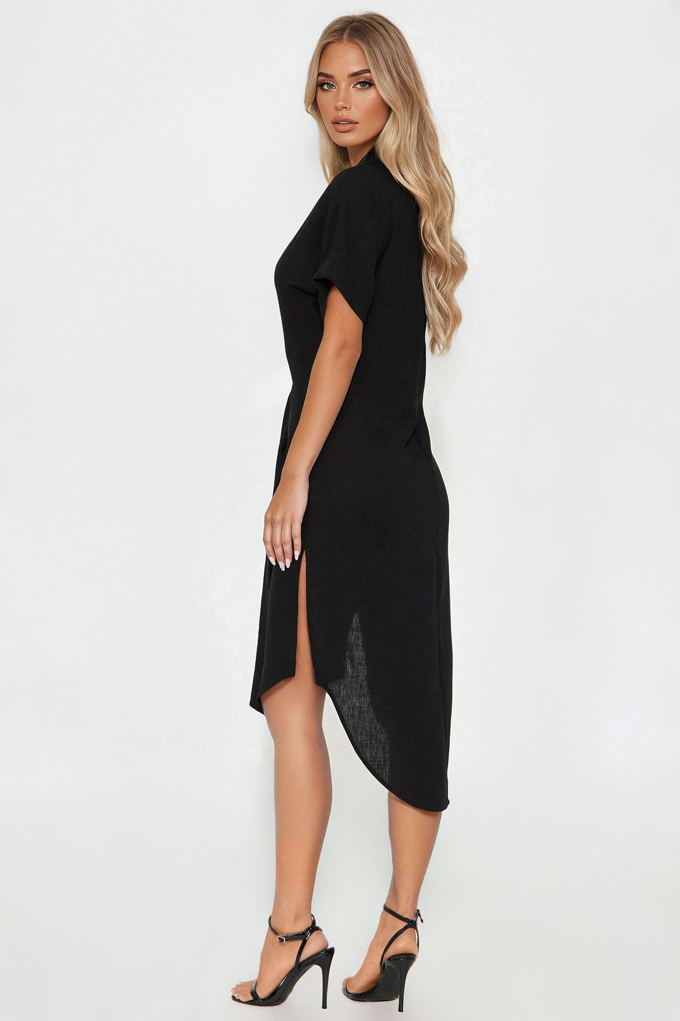 Casual Stroll Gauze Shirt Midi Dress - Black Female Product Image