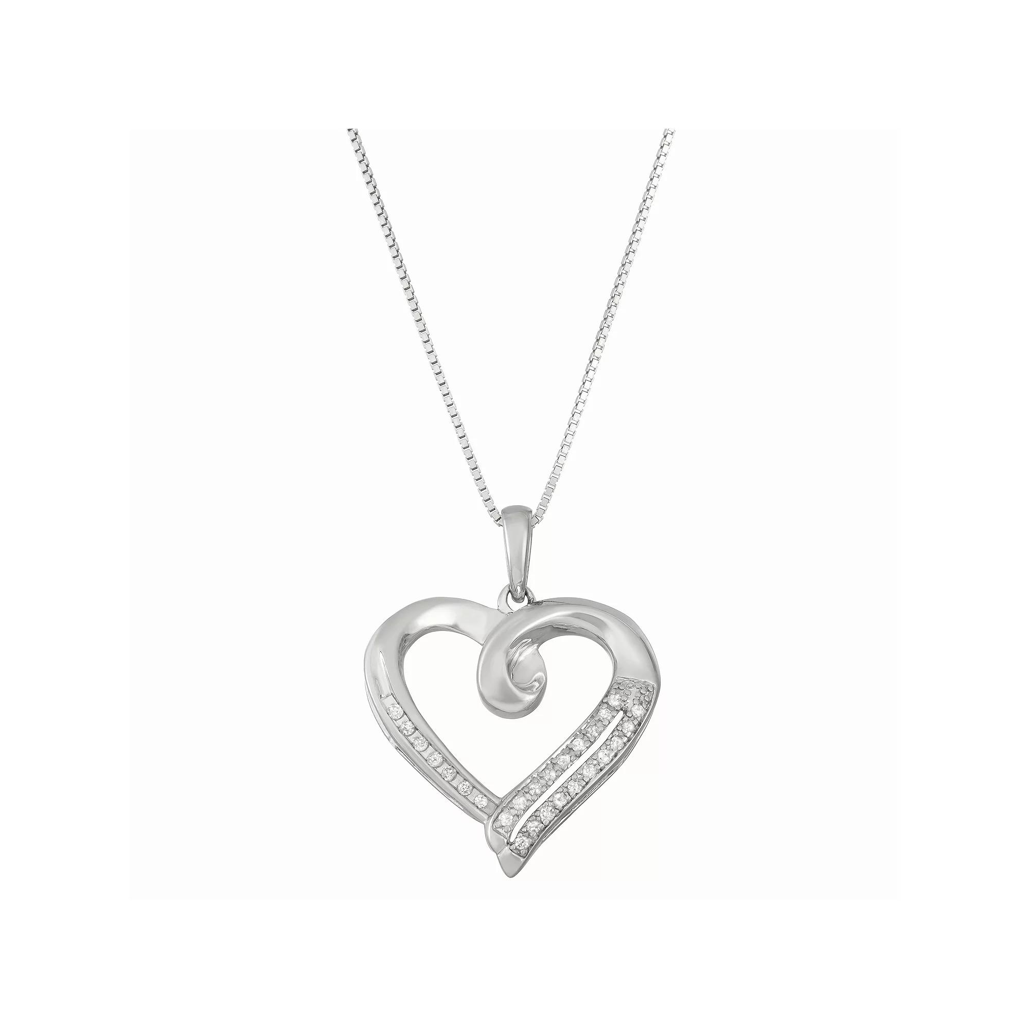 HDI Sterling Silver 1/10 Carat T.W. Diamond Heart Pendant Necklace, Women's Product Image