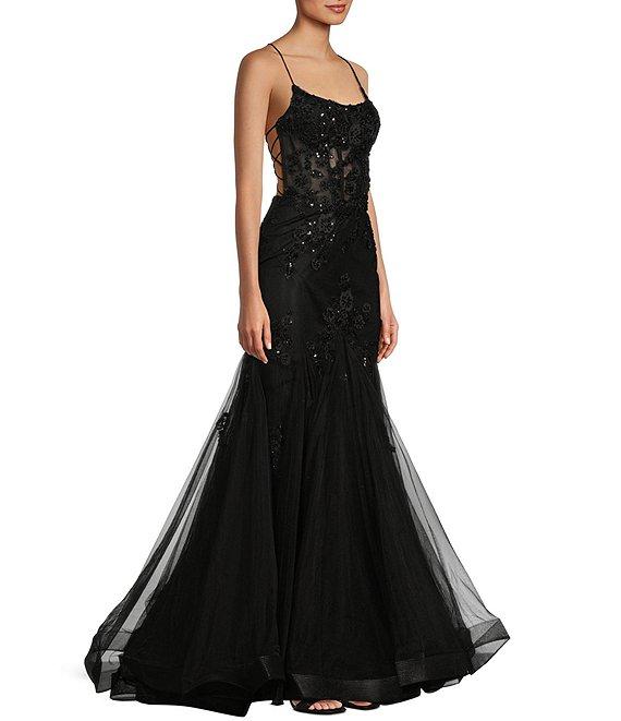 GB Mermaid Beaded Applique Lace Back Gown Product Image
