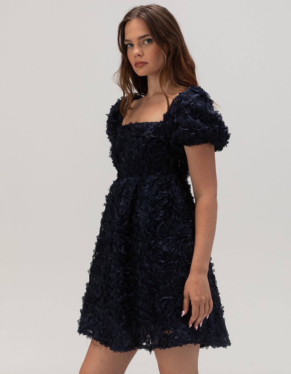 LULUS Rosette Womens Babydoll Dress - NAVY Product Image