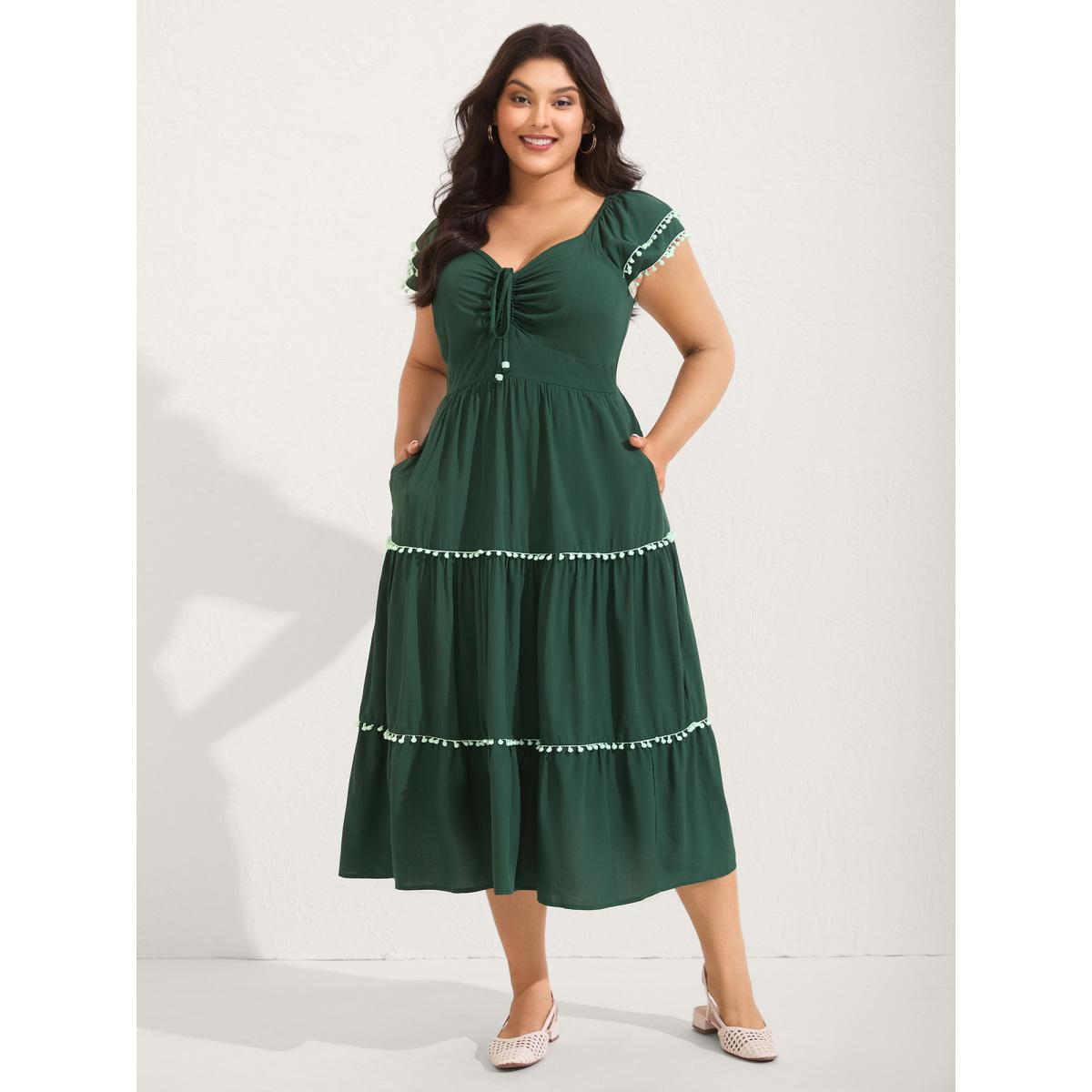 Plus Size Ruffled Sweetheart Neck Tiered Midi Dress DarkGreen Women Boho Heart neckline Sleeveless Curvy BloomChic 26/4X Product Image