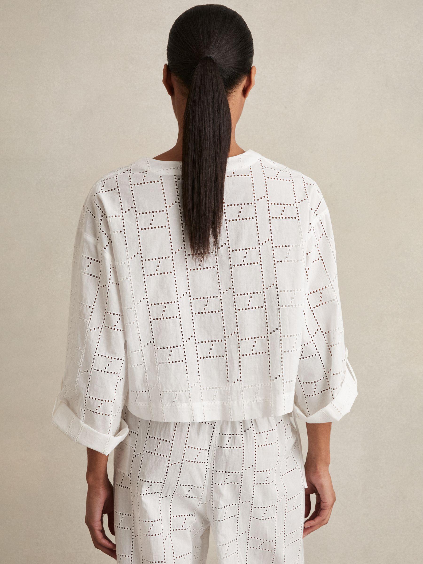 Cotton Broderie Tie-Front Top in White Product Image