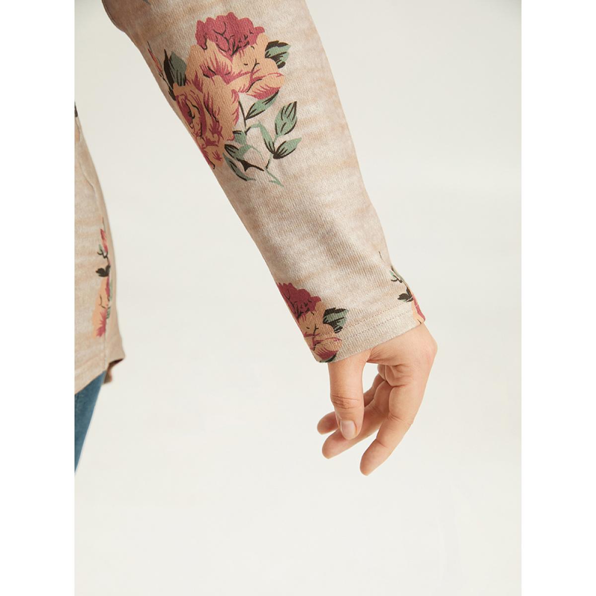 Plus Size Floral Print Crew Neck Heather T-shirt Tan Women Casual Printed Floral Round Neck Dailywear T-shirts BloomChic 10/M Product Image