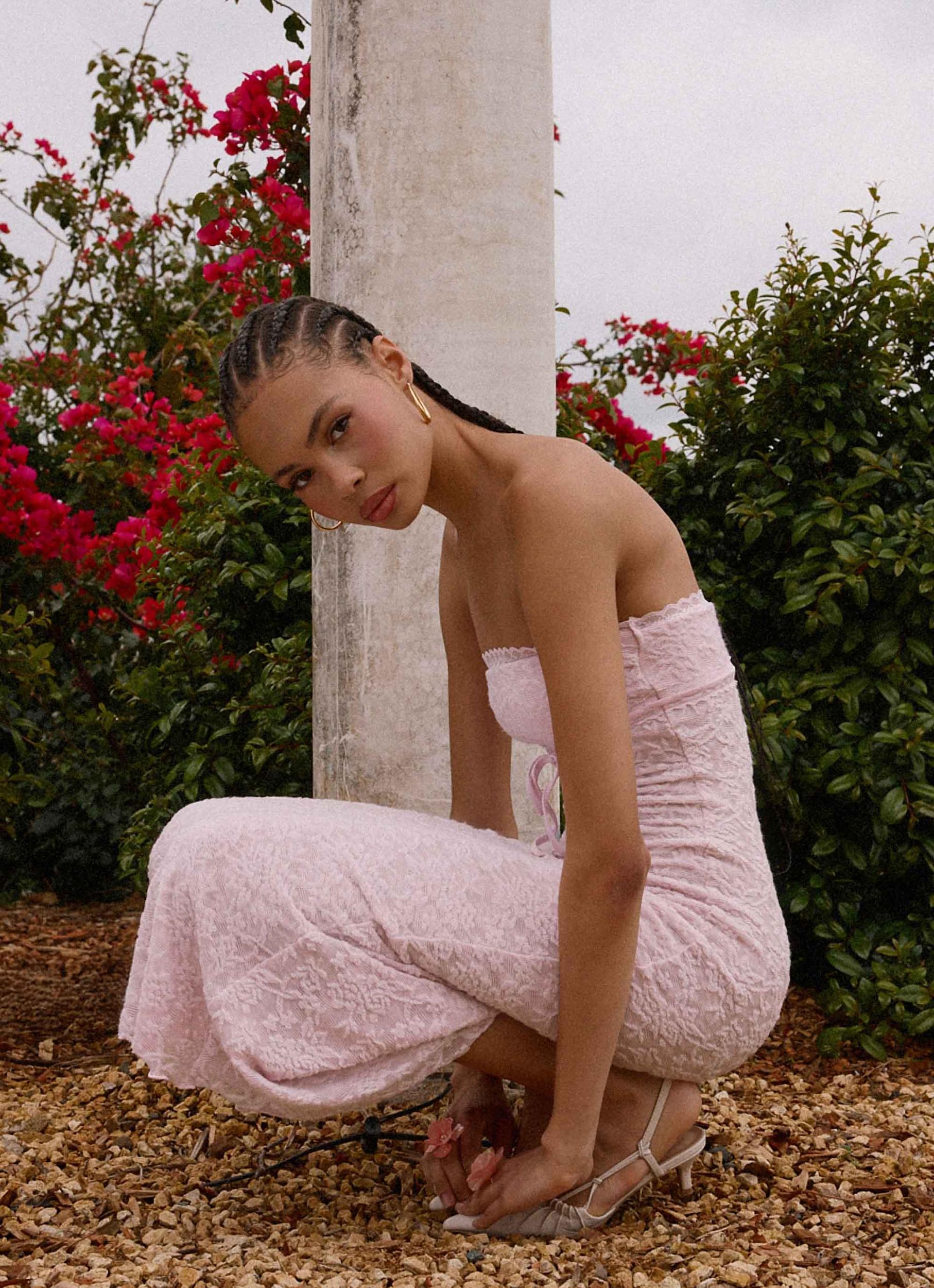 Alida Strapless Jacquard Midi Dress - Pink Product Image