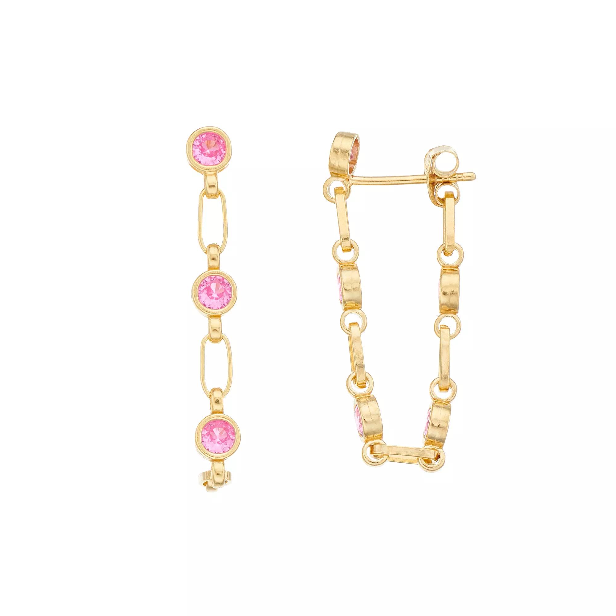 Kristen Kesho Sterling Silver Lab-Created Pink Sapphire Front-to-Back Chain Hoop Earrings, Women's, Gold Tone Product Image