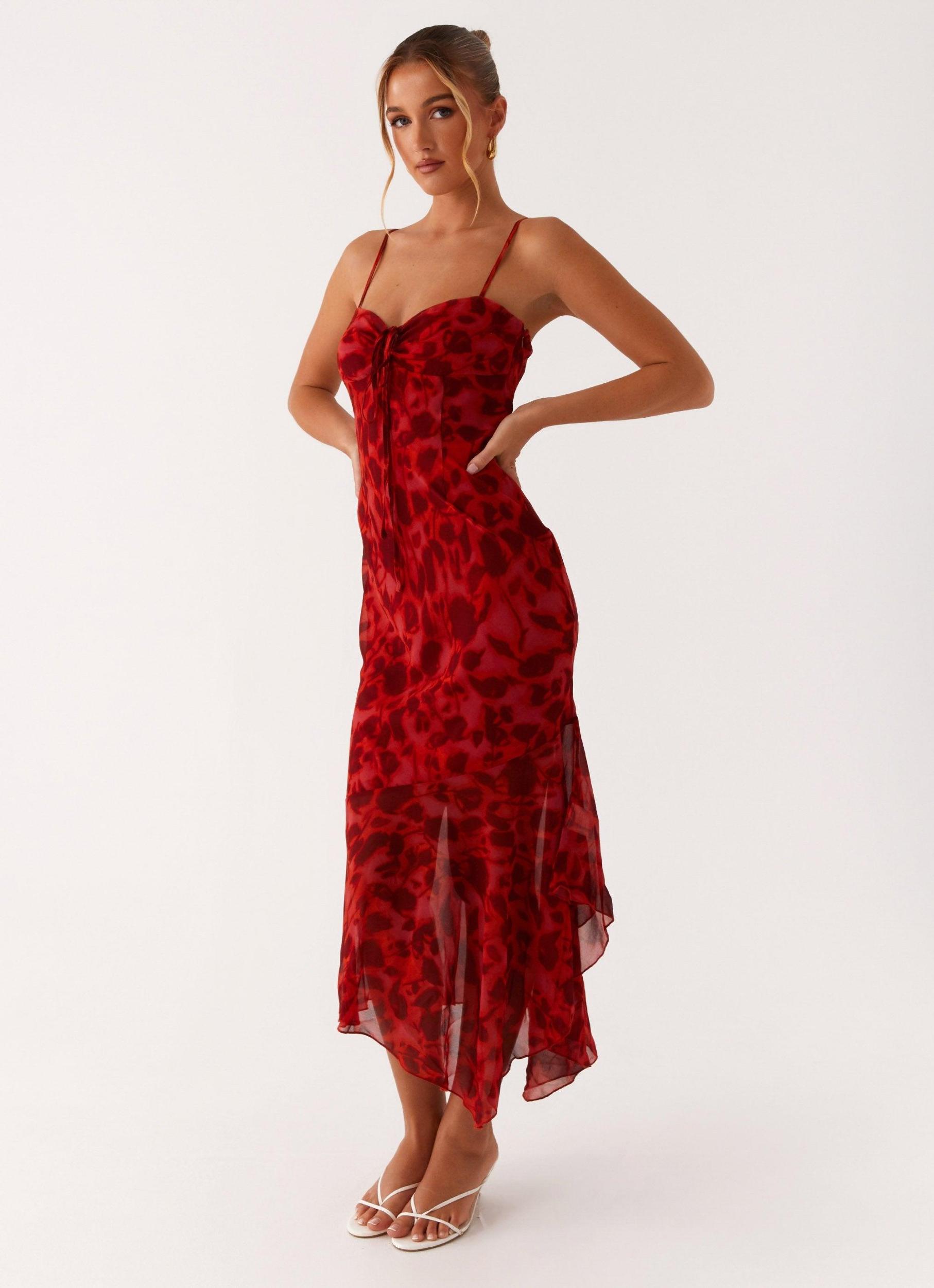 Sally Midi Dress - Deep Red Floral Product Image