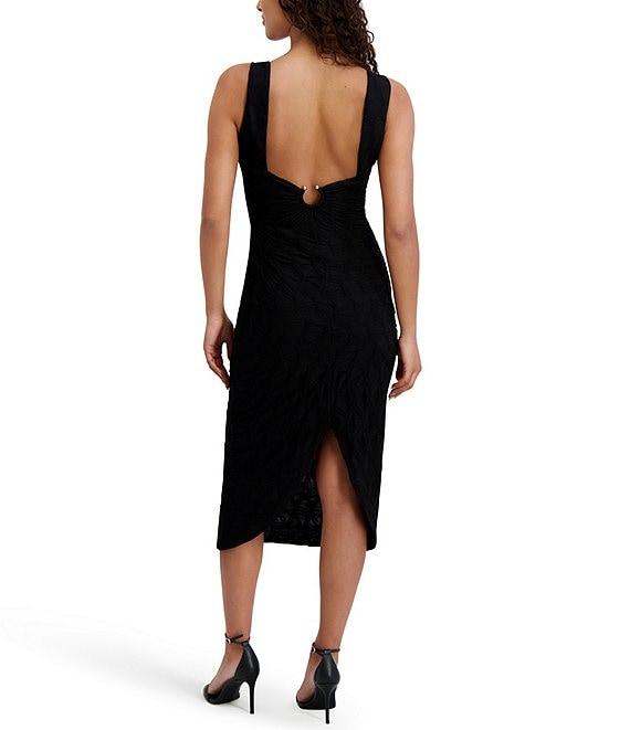 SIENA Texture Knit V-Neck Sleeveless Hardware Sheath Dress Product Image