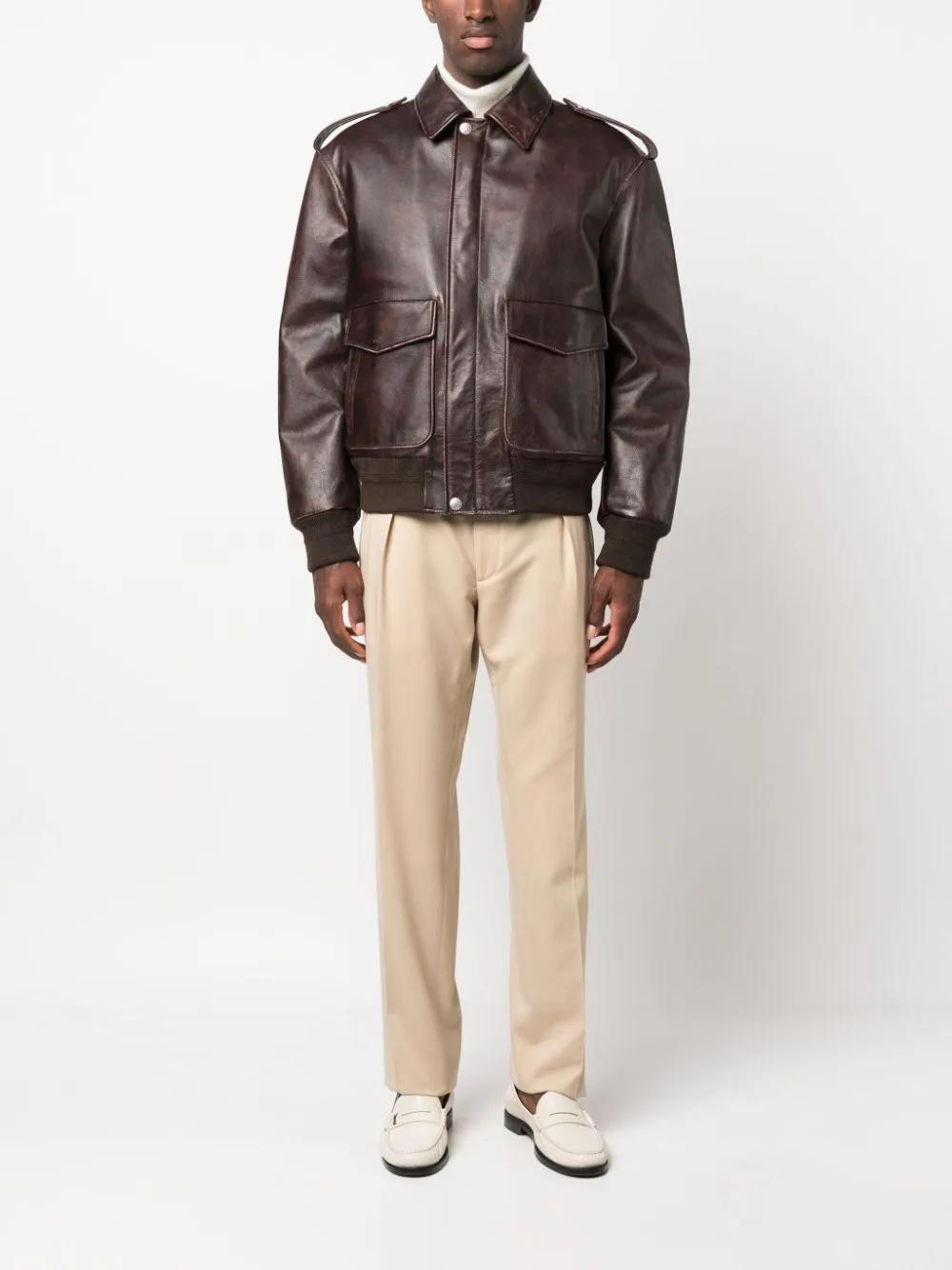 cargo-pockets leather bomber jacket Product Image