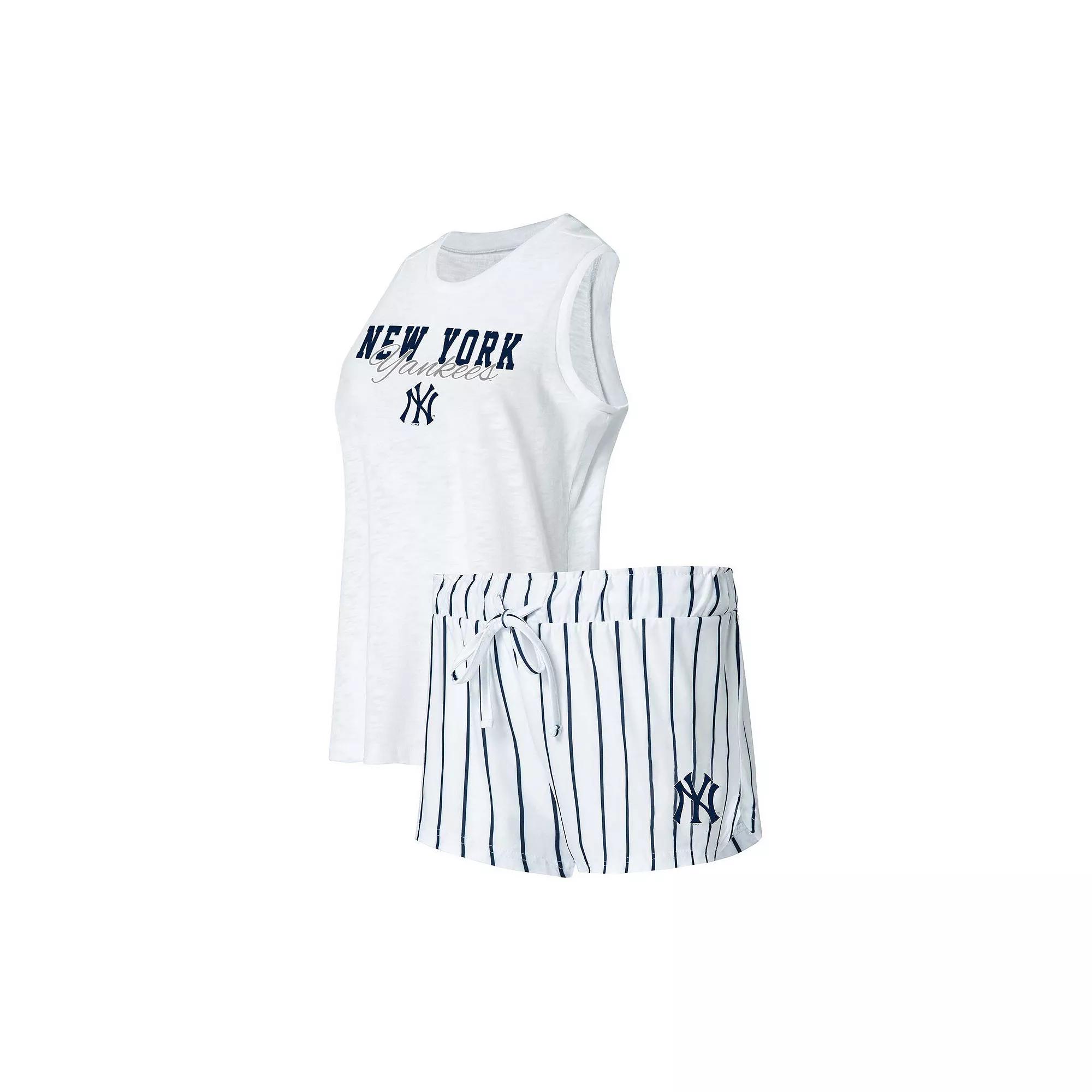 Women's Concepts Sport White New York Yankees Reel Pinstripe Tank Top & Shorts Sleep Set, Size: XS Product Image
