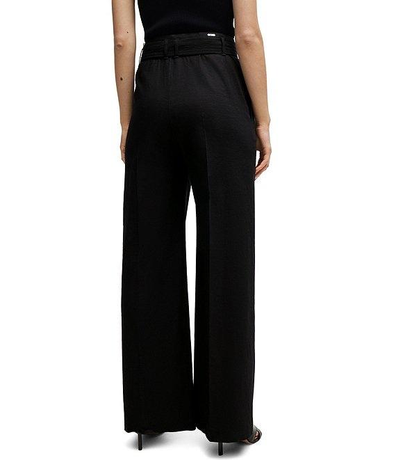 BOSS by Hugo Boss Tasena Linen Blend High Rise Belted Wide Leg Pants Product Image