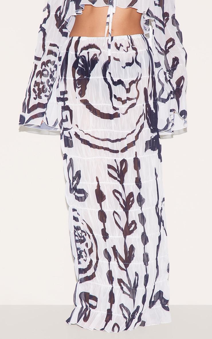 White Monochrome Chiffon Floral Maxi Beach Skirt Product Image