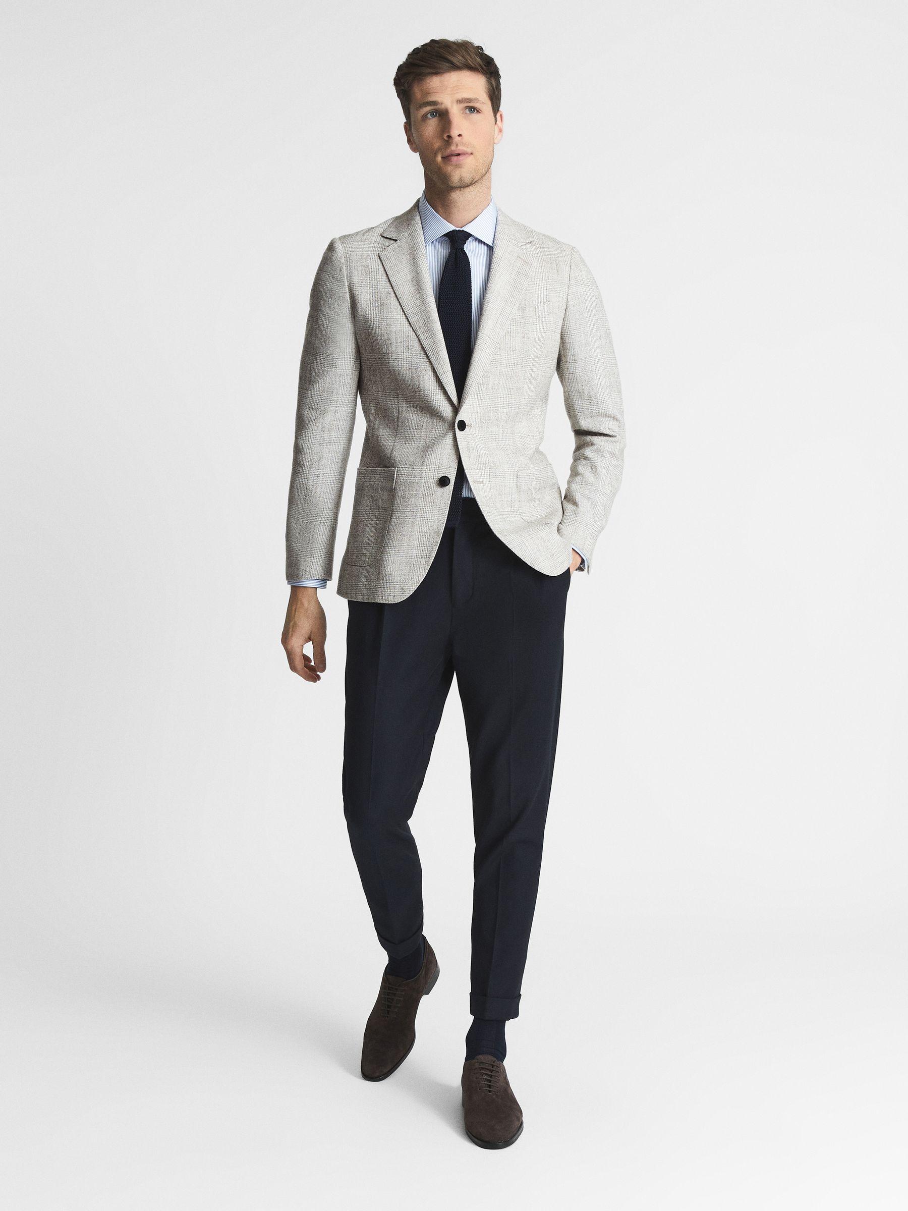 Lindhurst Oatmeal Slim Fit Single Breasted Check Blazer Product Image