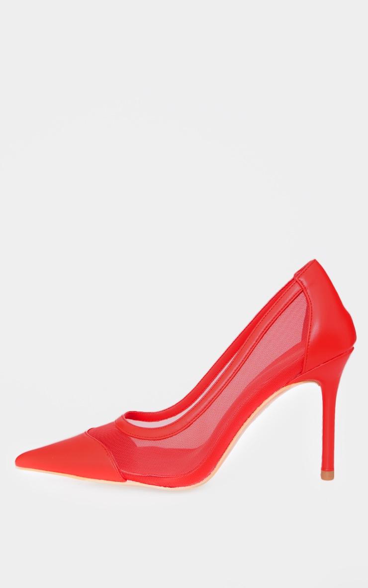 Red Mesh Wide Fit Point Toe Contrast High Stiletto Court Heels Product Image