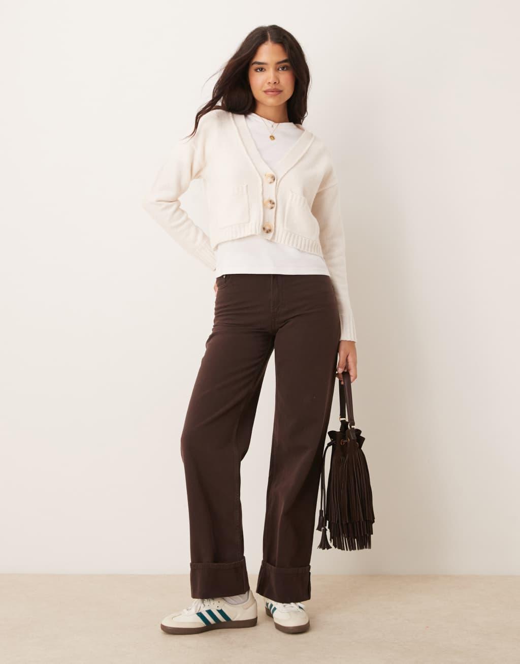 Miss Selfridge seam detail boxy cardigan in cream Product Image