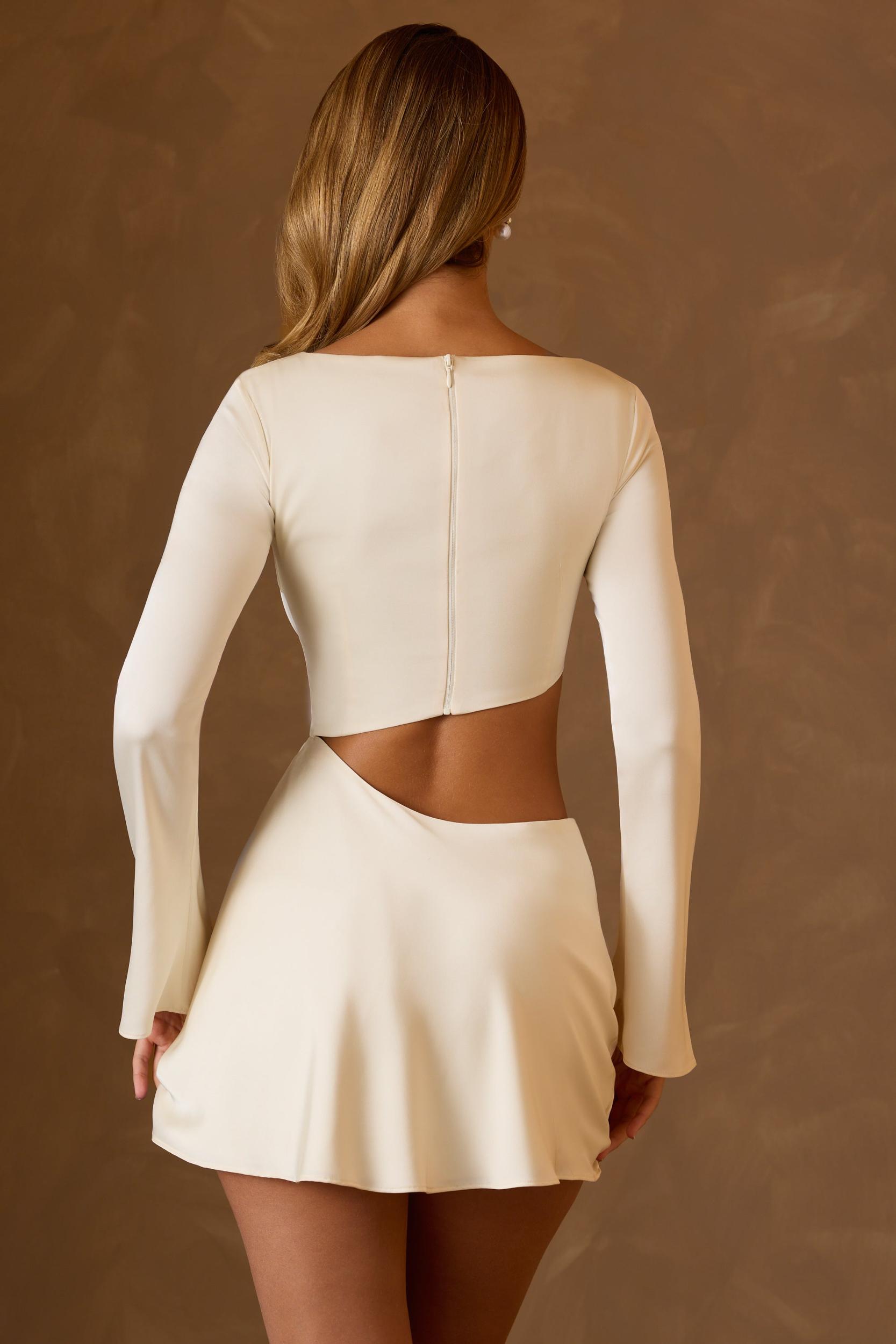 Asymmetric Cut-Out A-Line Mini Dress in Ivory Product Image