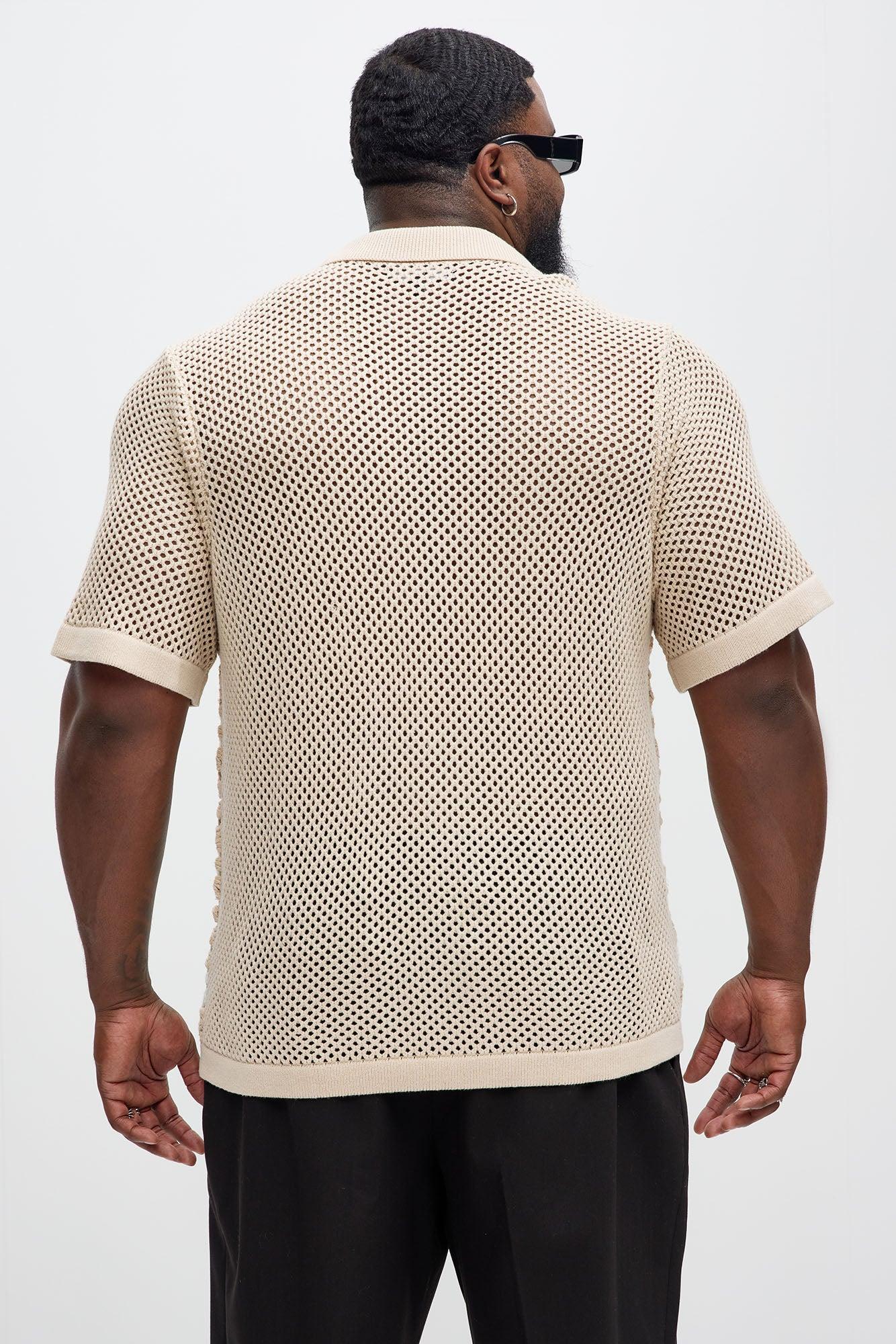 La Quinta Crochet Short Sleeve Cuban Collar Shirt - Tan Product Image