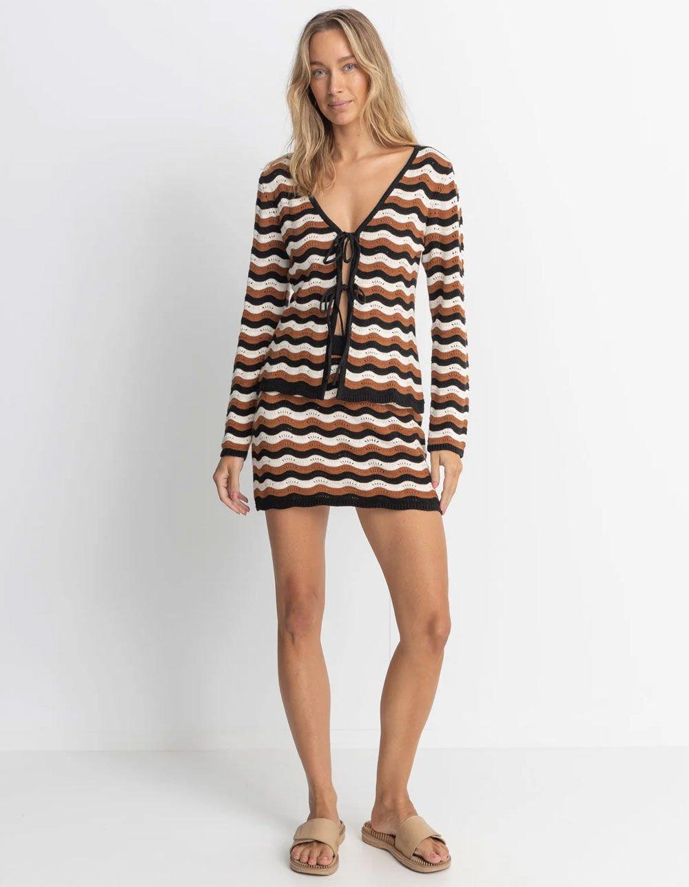 RHYTHM Venice Womens Long Sleeve Tie Front Top - BLACK COMBO Product Image