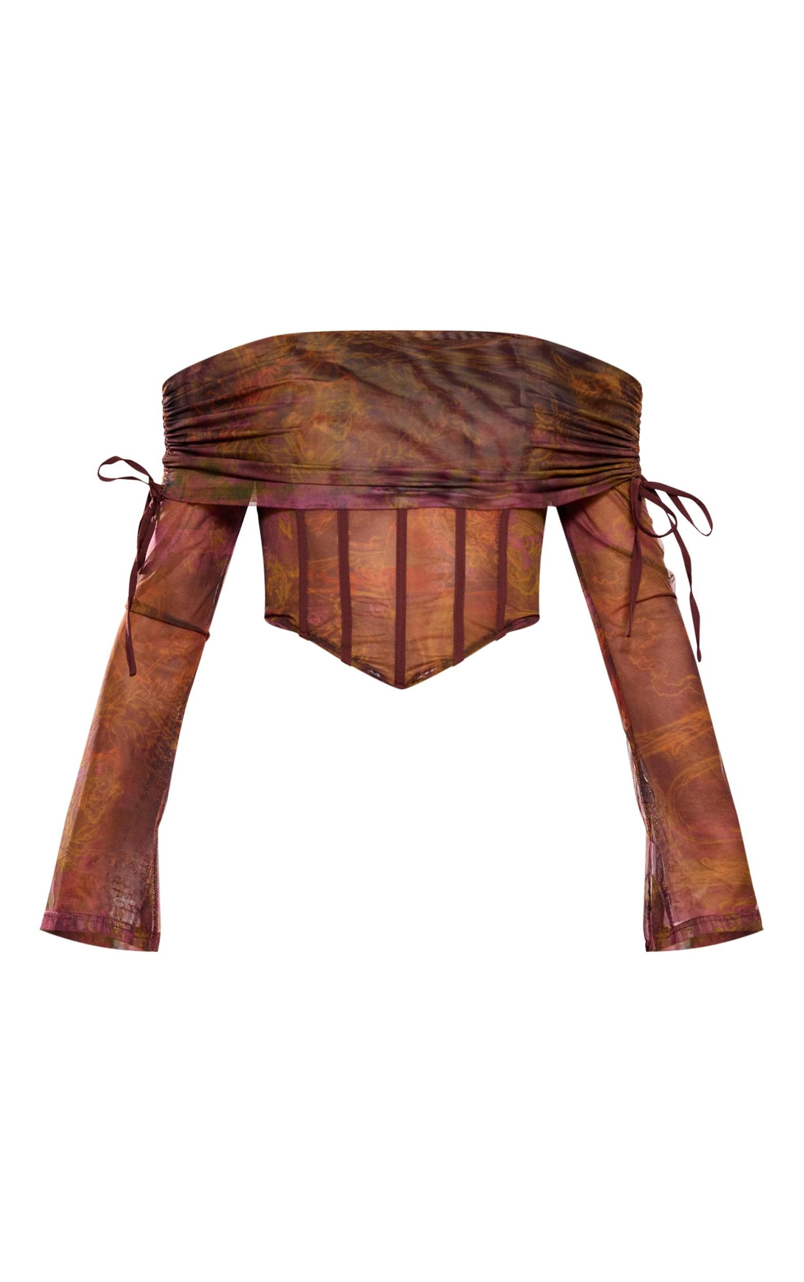 Brown Mesh Bardot Boning Corset Product Image