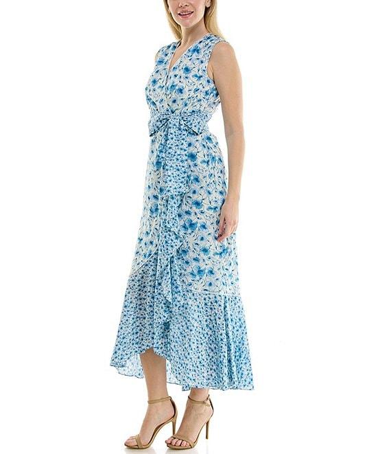 Moda Tara Sleeveless V-Neck Floral Print Wrap Maxi Dress Product Image