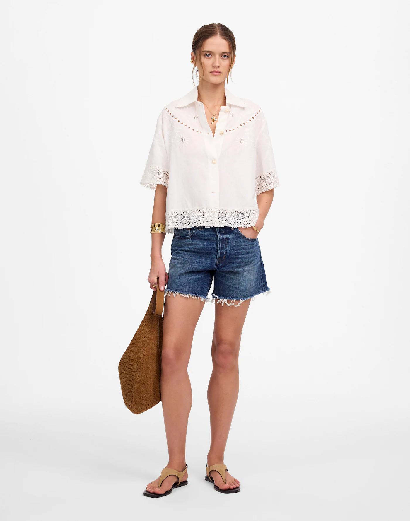 Embroidered Lace Button-Up Shirt Product Image