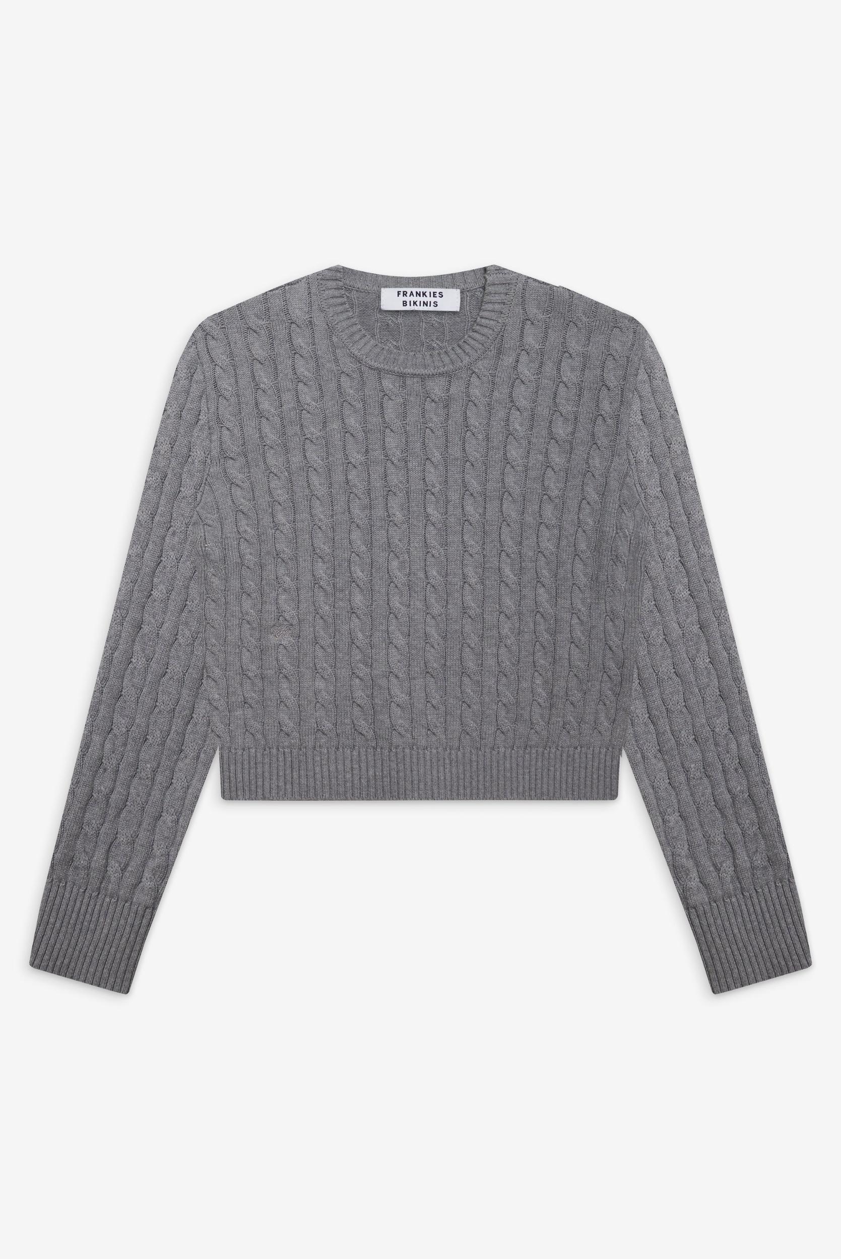 Varsity Cable Knit Sweater - Rain Cloud Product Image