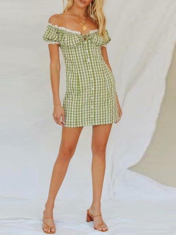 Lace Trim Plaid Dress Product Image