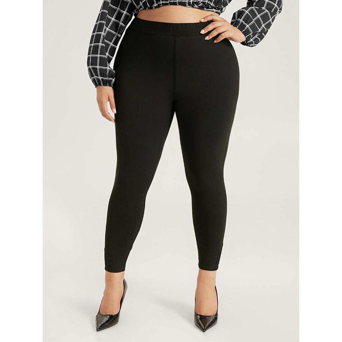 Plus Size High Rise Pleated Elastic Waist Skinny Leggings Women Black Leisure High stretch Skinny High Rise Casual Leggings BloomChic 28/5X Product Image