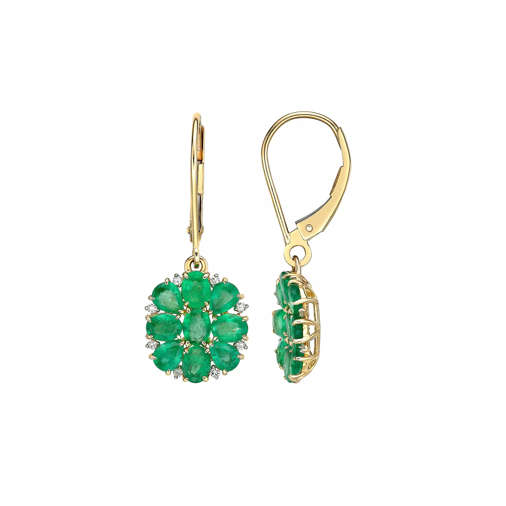 Gemminded 10k Gold 1/10 Carat T.W. Diamond & Emerald Leverback Earrings, Women's Product Image