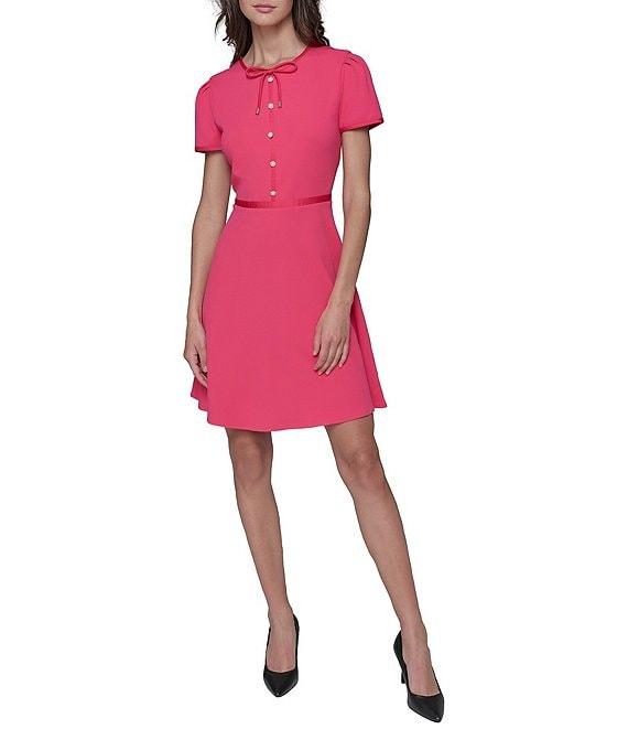 KARL LAGERFELD PARIS Short Sleeve Scuba Crepe Aline Dress Product Image