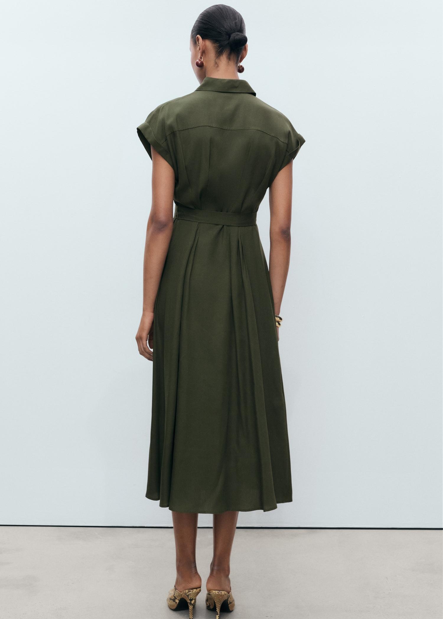 Linen and lyocell-blend shirt dress with belt - Women | MANGO USA Product Image